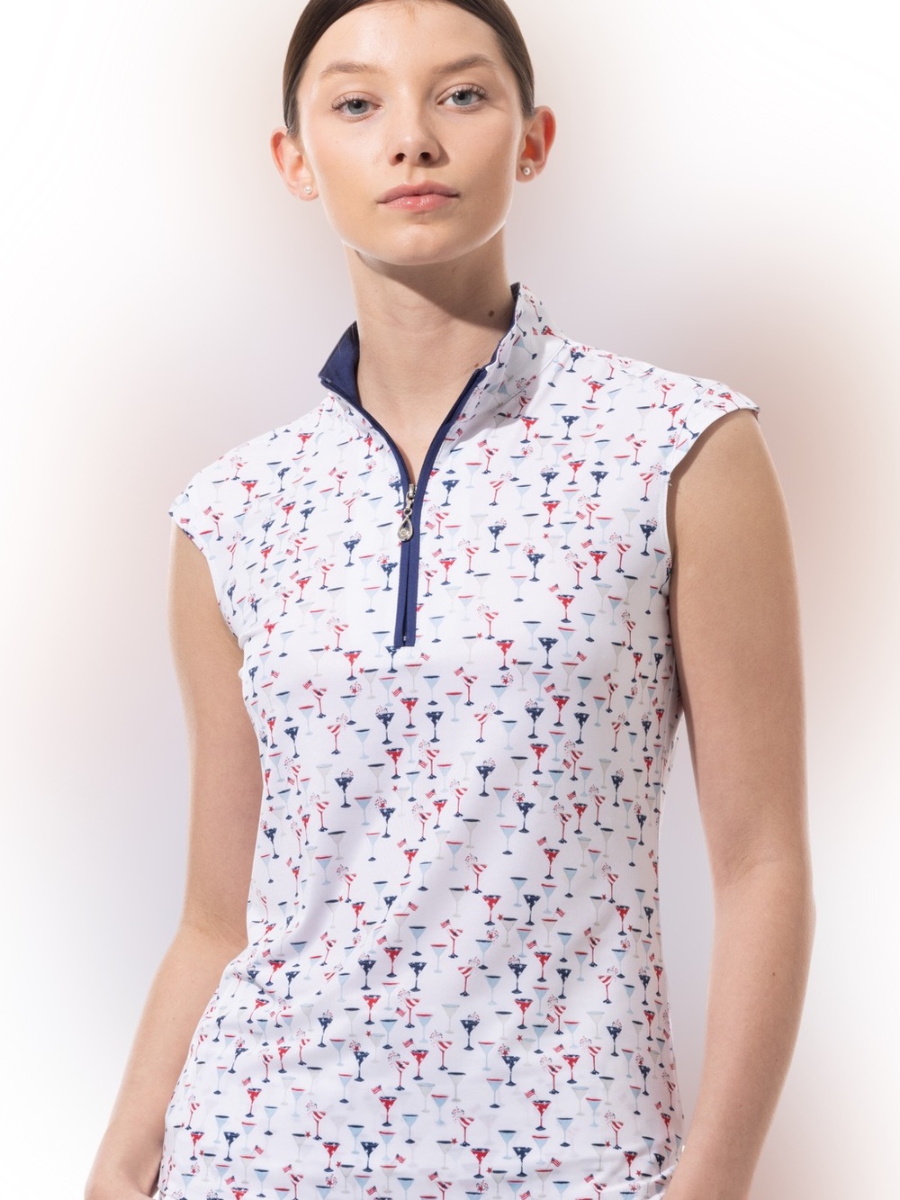SanSoleil SolCool Sleeveless Golf Tennis Polo Shirt Martini Print UV 50+ L